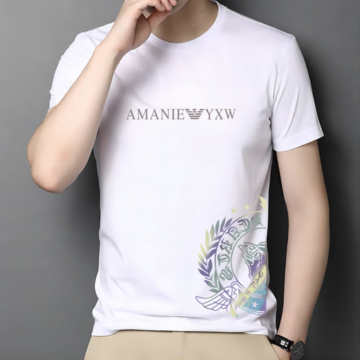 ARMANIBR阿玛尼夏季 冰丝棉短袖T恤男200斤大码半袖男士简约 AM756白色 M 90-120斤