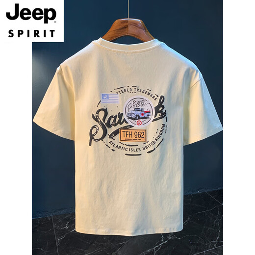 JEEP SPIRIT美式休闲短袖体恤男夏季薄款宽松印花五分袖上衣大码高端男士T恤 白色 【JSW9906】 4XL 适合166-180斤穿
