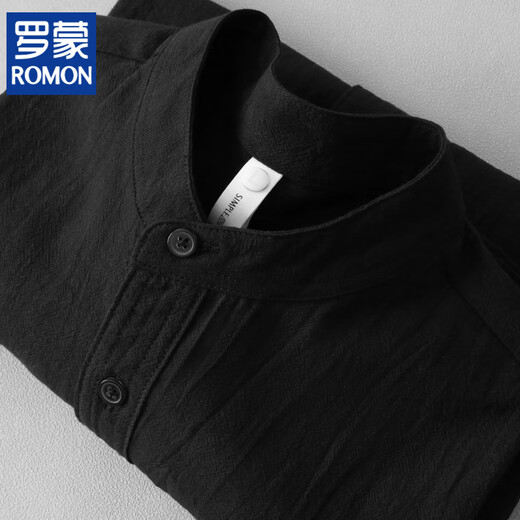 ROMON Men's stand-collar white short-sleeved shirt Men's Japanese round neck three-quarter sleeve T-shirt Henry collar textured shirt C1020-white-three-quarter sleeve L 90-110Jin Jin equals 0.5 kg