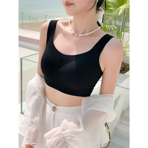 无痕美背内衣女小胸聚拢无钢圈胸罩果冻条软支撑防下垂收副乳文胸 黑色 均码 F （80-110斤）