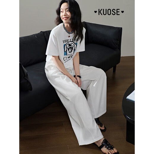 Breite Farbe (Kuose) Blau gerade lose Casual Hosen für Frauen 2025 Sommer-Outfit hoher Taille mit Breithose lange Hosen Weiß Blau 5011 m /m