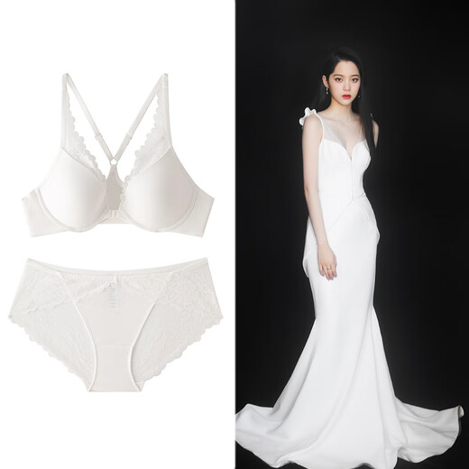 维多利亚宫廷前扣文胸小胸聚拢法式软钢圈蕾丝文胸性感交叉美背调整型内衣套装 黑色 75A /34/M内裤