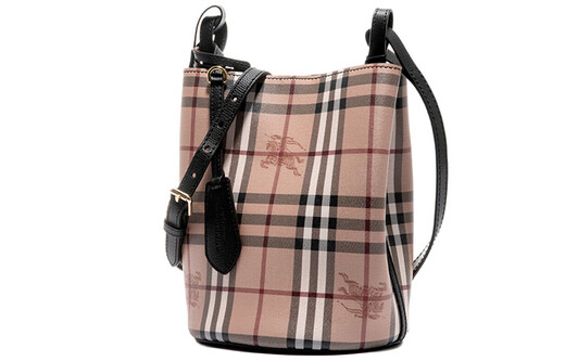 博柏利（BURBERRY）战马印花经典格纹 皮革 水桶包单肩斜挎包 常规 女款 黑色 基础装（包+防尘袋）