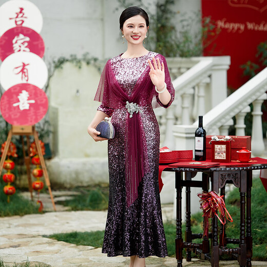 Fumini January Mother's Wedding Dress 2025 New Autumn Noble Young Mother-in-law Wedding Dress Wedding Engagement Rose Red L