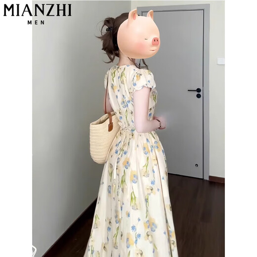 
Cotton French tea break seaside vacation square collar dress for women in summer 2025 new waist-hugging and slimming temperament floral long skirt C4L52836 apricot color [high quality 56] L 100-115Jin [Jin equals 0.5 kg]