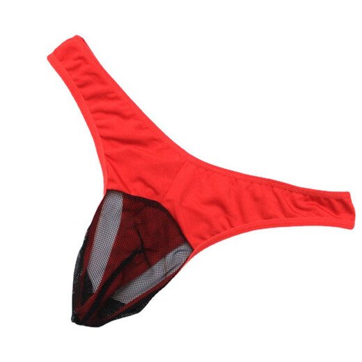 Gu Jianmu Qiqi men's underwear mesh transparent breathable men's men's triangle sexy thong black black one size