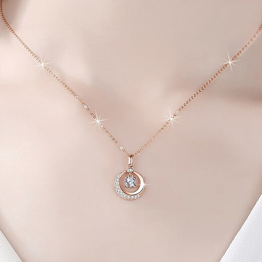 QUAMER 2025 18k moissanite necklace rose gold clavicle gold pendant niche design exquisite 40+5CM extension chain