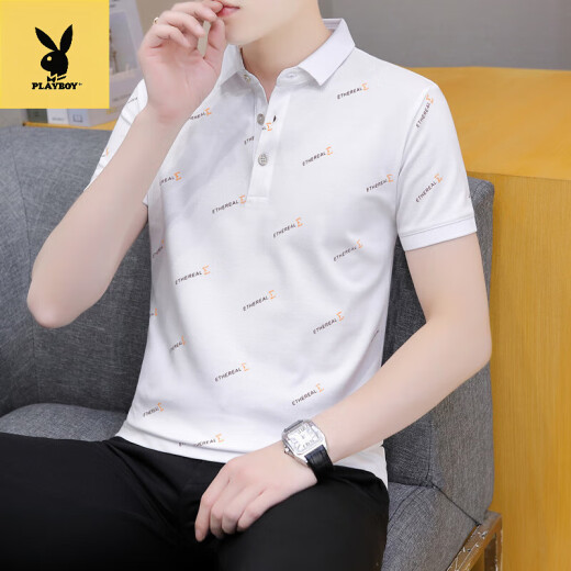 Playboy (Playboy) Summer NUEVA Camiseta de manga corta para la camisa del polo delgada versátil y delgada de hombres.