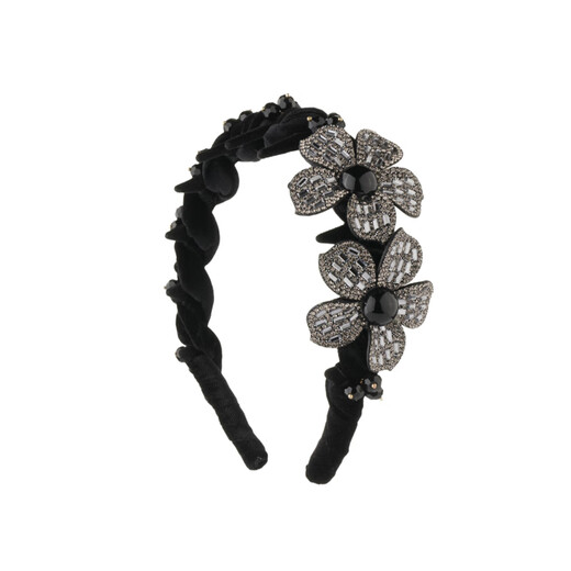 Xiao color headband for women 2025 high-end three-dimensional floral rhinestone hairpin French elegant retro style high skull headband F3596 flower headband-black