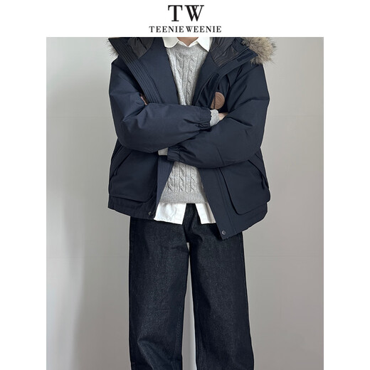 Teenie Weenie He Luoluo same style 2025 new men's and women's same work clothes three-proof raccoon fur warm parka down jacket Navy XL (180)