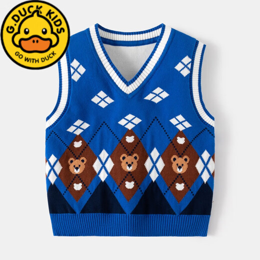 G.DUCKKIDS Children's Baby Knitted Vest Spring and Autumn 2024 New Little Boy Sweater Cotton Wire Pullover Trendy Wool Vest Boy 2809-Gray 100 (Suggested height 85)