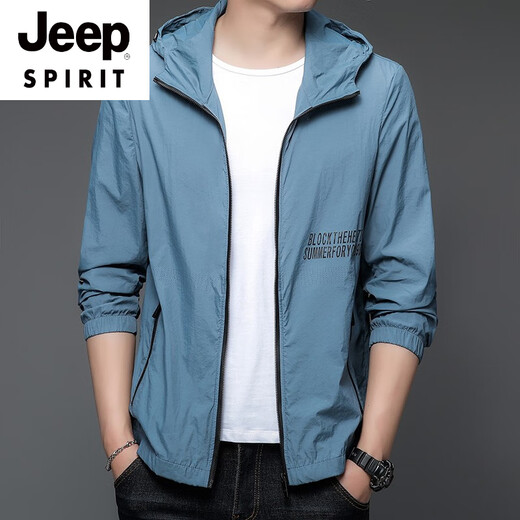 
JEEP SPIRIT sunscreen clothing for men summer thin outdoor ice silk hooded breathable sunscreen clothing for men jacket 9928 mist blue M 170 105-120Jin [Jin equals 0.5 kg]