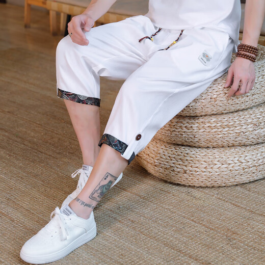 Romon Ice Silk Crotped Pantals Men's Summer Shorts en cours de pantalon de harem décontracté de style chinois