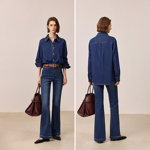 LILY2025 new winter women's clothing retro classic shoulder casual temperament commuter denim shirt jacket short 401 blue L