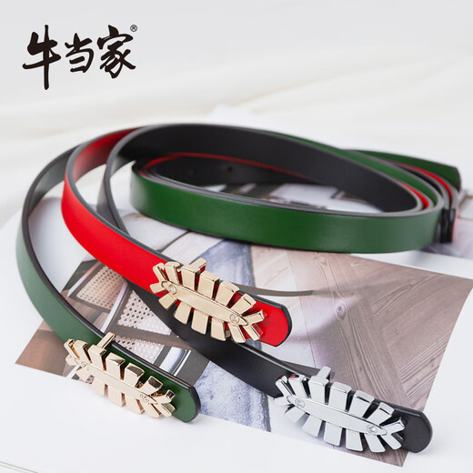 牛当家（cattlesboss）新品/皮带女平滑扣头层牛皮腰带个性鱼骨扣韩版本名红色72 黑色6165 100cm