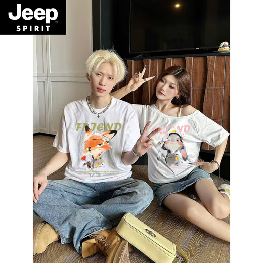 
JEEP SPIRIT One Long One Short Super Hot Internet celebrity Judy Nick Couple Outfit Summer 2025 New Niche Design Short Sleeve T-shirt 1421 Pre-press Middle-Black L Recommended 110-130Jin [Jin equals 0.5 kg]