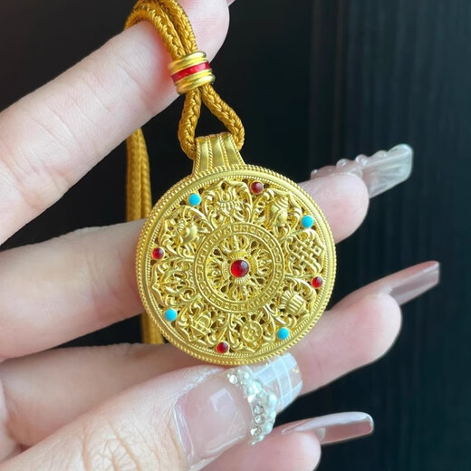 Excellent enamel pendant sweater chain, ancient method inheritance, new Chinese style hollow eight treasure compass clavicle chain gift for women, enamel color compass (gold within 0.2g) free brown
