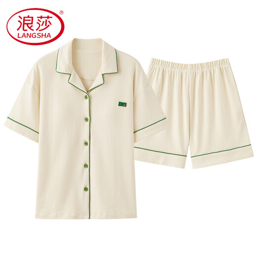 Langsha Light Luxury Paar Pyjamas Sommer reines Baumwoll Short Sleeve Shorts Einfache Strickjacke kann Männer für Frauen zu Hause tragen. X12701-12801# M Frauenstil: