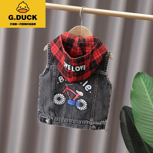 
G.DUCKKIDS denim vest boy spring and autumn coat 2024 vest small and medium children's top fashionable girls spring clothes new horse clip blue hood removable 100 cm