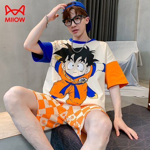 猫人（MiiOW）睡衣男夏季短袖纯棉七龙珠悟空青少年初中学生薄款大童男孩13岁15 6627#路飞-DMY--短袖短裤 M 小( 身高151-158，65-80斤)