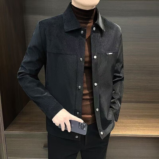 Men's autumn and winter thickened velvet warm cotton coat trendy slim stand collar men's jacket fashionable jacket versatile jacket men brown velvet thickened 2XL recommended 160-180Jin Jin equals 0.5 kg