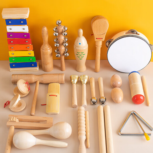 音念儿童奥尔夫打击乐器木制音乐教学套组适用于幼儿园与小学课堂 原木大号沙锤20cm(1对)原木