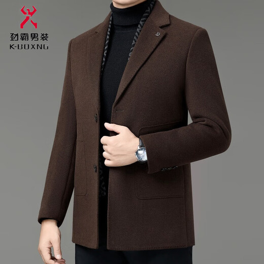 Jinba winter double-sided woolen coat men's suit collar mid-length down lining woolen coat middle-aged dad wear 8669 black (removable down lining) M 170/48