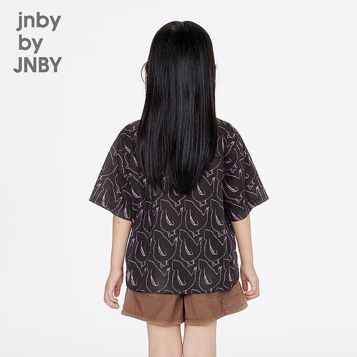 Jnby by JNBY Jiangnan Buyi children's short-sleeved shirt H-shaped cotton printed poplin loose summer boys and girls 1P6211570 090/black colorful mixed color 160 cm