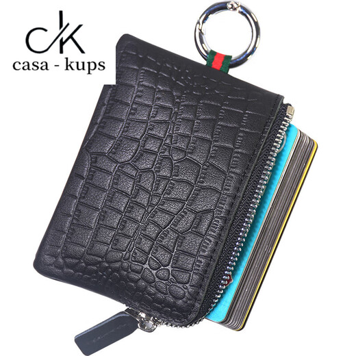 Casa-kupsck Japanische und koreanische Herren echte Leder Reißverschluss kleiner Brieftasche Kuhlatten-Mini Einfacher Gutschein Brieftasche Frauenkartentasche Schlüsselbeutel Krokodil schwarzes Krokodilmuster