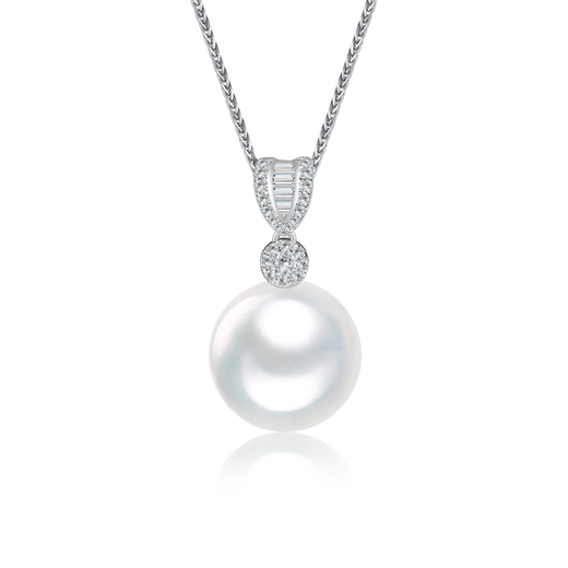 Laibofen Gilder Aurora Venus five-star Australian white pendant 18K gold seawater pearl necklace round female diamond clavicle chain 11-12mm heritage five-star Venus double certificate