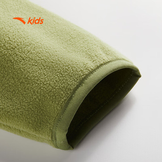 ANTA Children's Sports Sweatshirt for Boys and Girls 2025 Spring and Autumn New Stand Collar Pullover Polar Fleece Warm Long Sleeve T-Shirt Smoke Green 160 cm