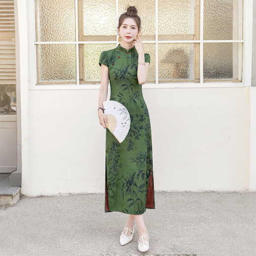 丝柏舍新中式旗袍2025夏装新款女装复古短袖立领中长款连衣裙
