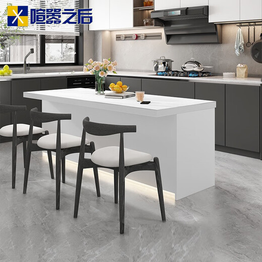 喧嚣之后风纯白岩板岛台一体开放式水中岛台料理台8E50 款式5岩板款2000*800*756