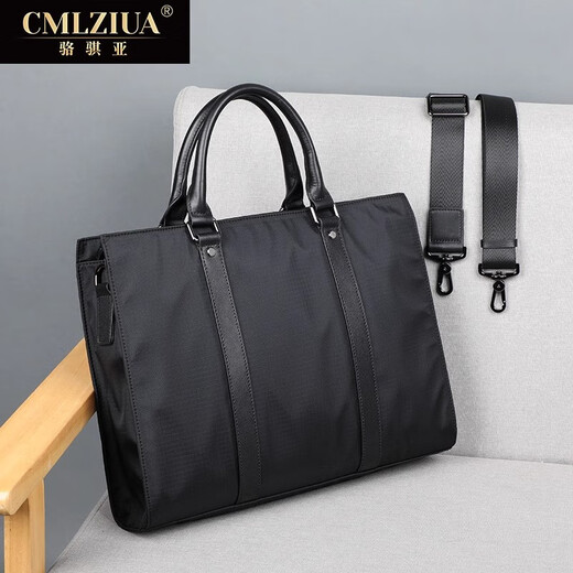 Luo Qiya (cmlziua) men's handbag canvas briefcase lightweight wear-resistant document bag business casual computer bag short-distance business trip men's bag black - can accommodate 15-inch computer 39.5*8.5*28.5cm