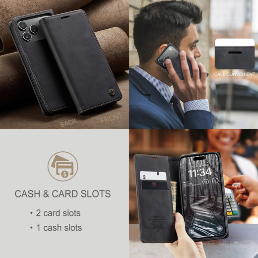 Luo Yi eignet sich für Apple 17 Promax Mobile Hülle iPhone17/16/15/14/Pro echte Lederflip Magnetic Leder Hülle Full-Pack Anti-Fall Silicon-Schutzhülle für Männer und Frauen High-End-Sinn [Brown-013] Retro Matte Lederhülle Apfel 14