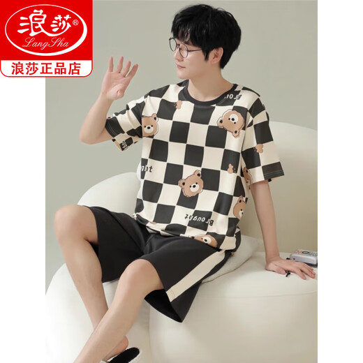 Langsha Brand Pyjamas Men's Men's Summer Shorts à manches courtes pour les rayures en coton mince d'été peut être porté à l'extérieur de la maison de vêtements décontractée DGG-Z677 9345 L [Recommandé 100-130jin [Jin équivaut à 0,5 kg]
