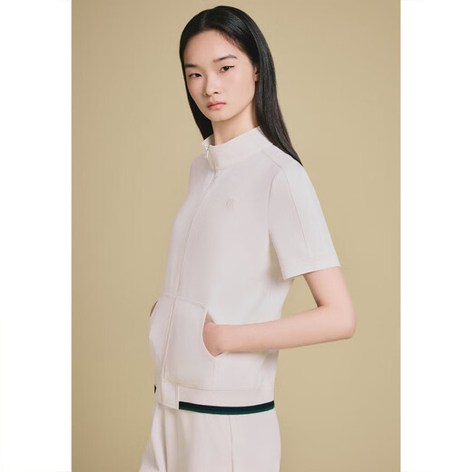Salterio (Salter) 2025 Summer Contrasting Color Sports y Chaqueta informal de manga corta para sudadera femenina beige S 36