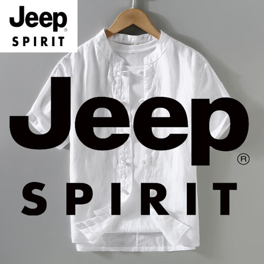Jeep Spirit Retro Chinese Style Summer Top Tang Tang Suit Men Collier Collier mince Shirt Cotton Linen à manches à manches