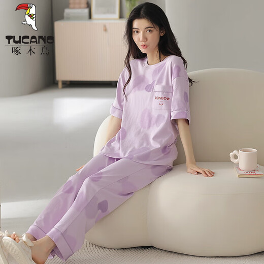 TUCANO; Woodpecker full cotton short-sleeved pajamas women's suit summer trousers pure cotton home clothes can be worn outside in summer spring and autumn cartoon Y9715 M (recommended 75-95Jin [Jin equals 0.5 kg])