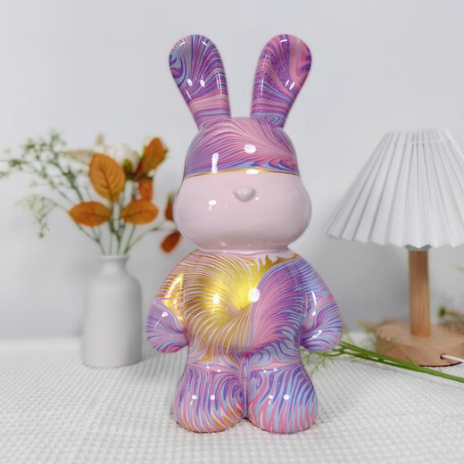Jinfu Jingui Internet Celebridades Fluid Bear Room Osnaments Cool Bear Oso Violento Diy Terminado REGALO DE BODA RECUNDA DEL CONDIVO Piggy Bank Conejo 3879 Wisteria Flower-33 cm de altura