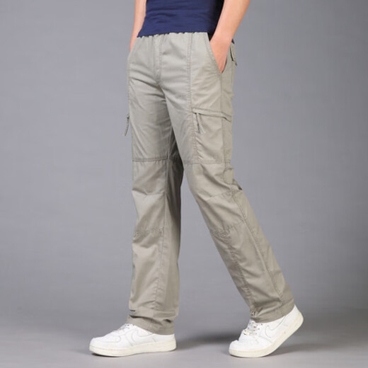 
Jiujiuwang Summer Men's Thin Leisure Pants Straight-Line-Fat Plus Plus Large Size Hip Hop Sports Loose Multi-Pocket Working Pants Men's Trendy Gray #9926 Pocketless M Weight 100-130Jin [Jin equals 0.5 kg]