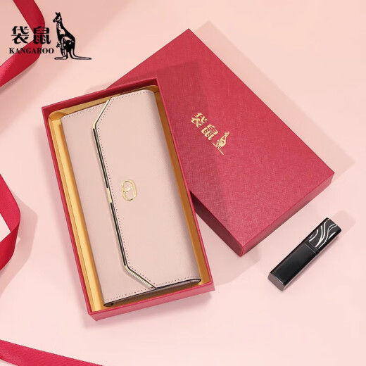 袋鼠（DAISHU）钱包女款真皮2025新款时尚感手拿包大容量长款女式手包潮 少女粉