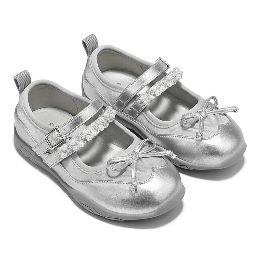 Saturday Children's Shoes Girls' Single Shoes 2025 Autumn New Girls Ballet Princess Shoes Mary Jane Shoes Children's Sports Casual Shoes Silver 36 Shoes Inner Length 22.8cm/Suitable for Feet Length 22cm
