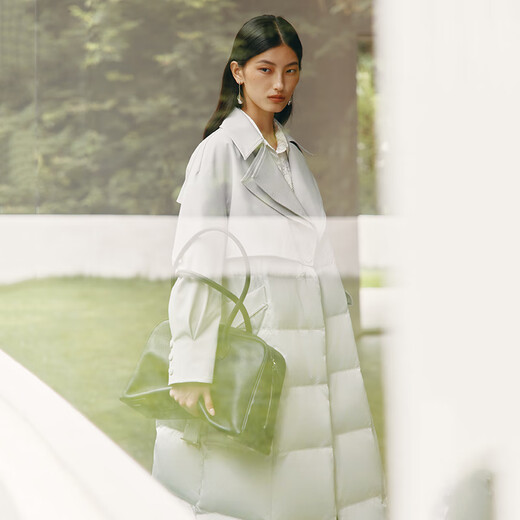 Ai Lai windbreaker down jacket women's fashionable temperament long detachable belt slimming warm goose down jacket architectural gray M