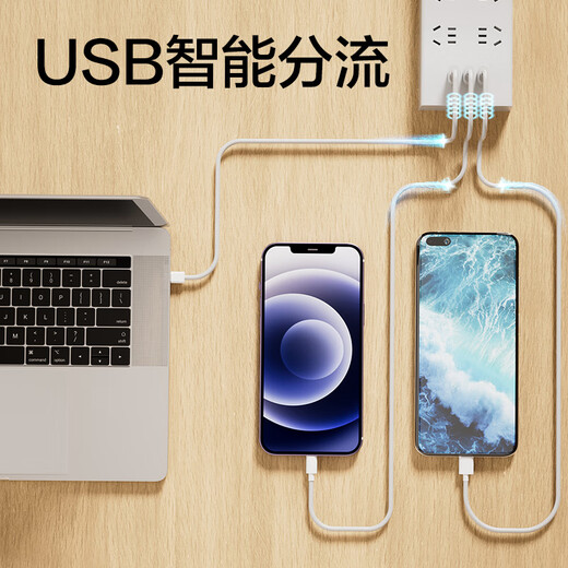 Deli (deli) USB smart socket plug strip/socket board/terminal board/socket strip/pull line board 3 USB interfaces + 6 holes total control 2 meters child protection door 18284