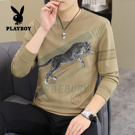花花公子（PLAYBOY）2025春秋新款男士长袖T恤小衫个性欧货卫衣打底衫加大码男装上衣 【春秋】6628白色 薄款 M 90-115斤