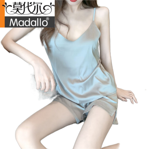 莫代尔纯色薄款睡衣女2025年夏季新款性感冰丝吊带短裤家居服两件套装女 粉色套装 M