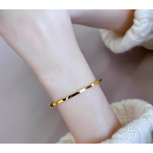 DL 1998 Fat Donglai same style 18K gold bracelet 18K color gold plain ring AU750 rose gold gold super shiny surface bracelet simple small size (recommended 70-100Jin Jin is equal to 0.5kg)