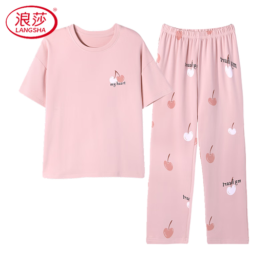 
LangSha 2025 summer new pajamas for women summer pure cotton short-sleeved trousers thin style can be worn on the outside cotton home clothing set YSH679 M [recommended to be 80-100 Jin [Jin equals 0.5 kg]]