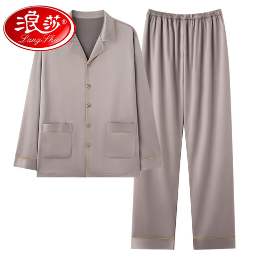 Langsha Men's Pyjamas Summer 2025 Nouveau ensemble de vêtements de maison décontractés en soie à manches longues et à manches longues peut être portée en dehors de 1098 # l [suggéré 100-135jin [Jin est égal à 0,5 kg]]]